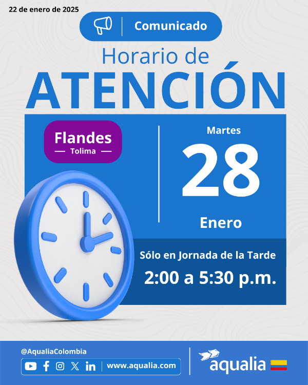 La atención al usuario para este 28 de enero será de 2:00 a 5:30 P.m.