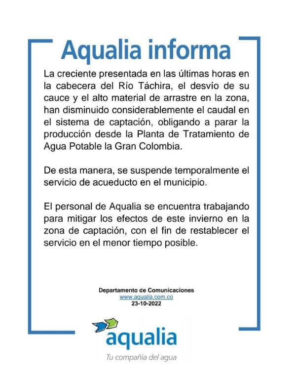 Condiciones climáticas obligan a suspender producción en PTAP de Villa del Rosario